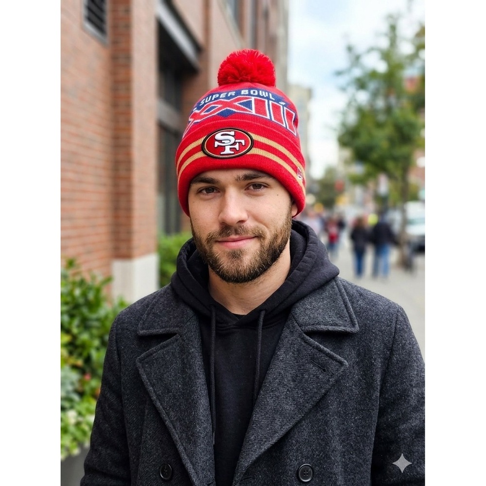 New Era San Francisco 49ers Red One Size Super Bowl XXIII Pom Beanie Knit Hat